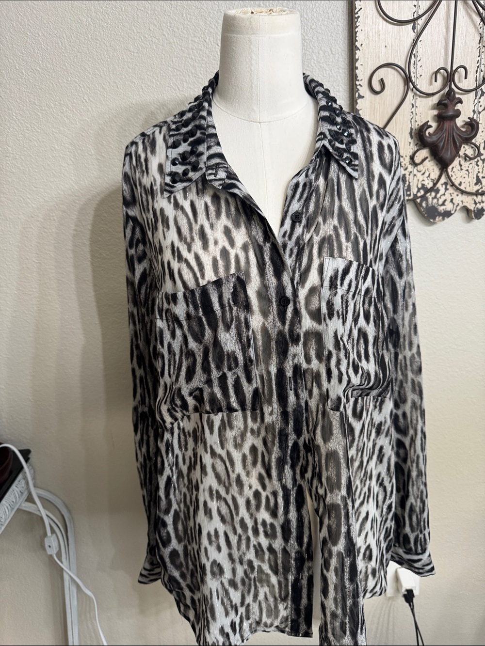 MICHAEL Michael Kors Black and White Animal Print Button-Down Shirt
